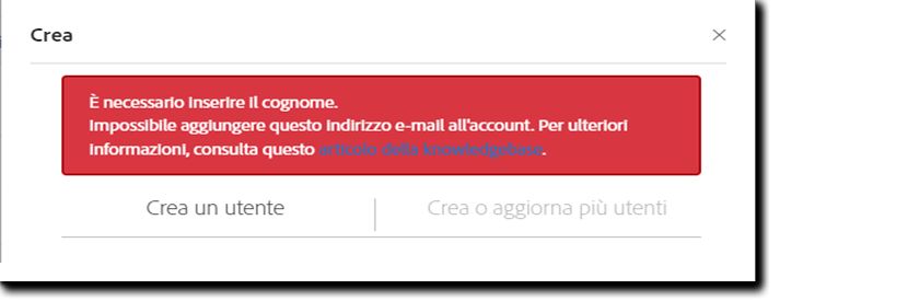 Errore: non è possibile aggiungere l’utente all’account