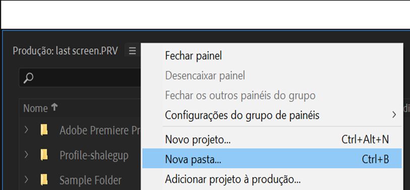 Criar uma nova pasta em uma produção