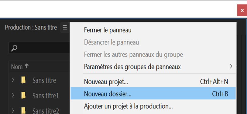 Créer un nouveau dossier dans une production