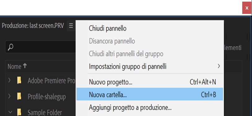 Creare una nuova cartella in una produzione