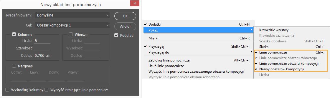 Nowy układ linii pomocniczych w programie Photoshop