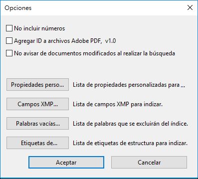 El cuadro de diálogo Opciones en Acrobat