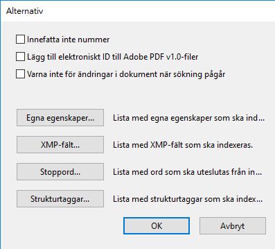 Dialogrutan Alternativ i Acrobat