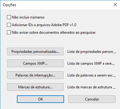A caixa de diálogo Opções no Acrobat