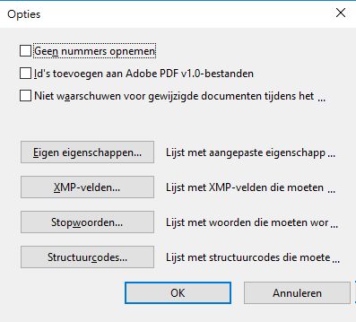 Dialoogvenster Opties in Acrobat