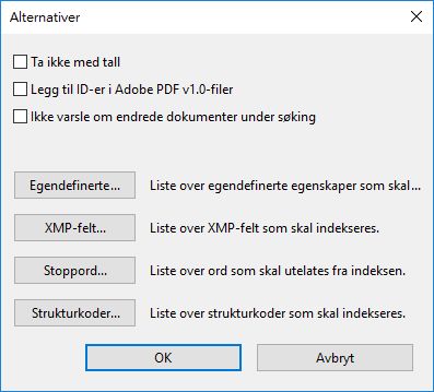 Dialogboksen Alternativer i Acrobat