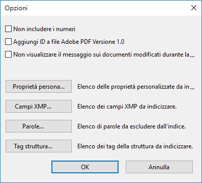 Finestra di dialogo Opzioni in Acrobat