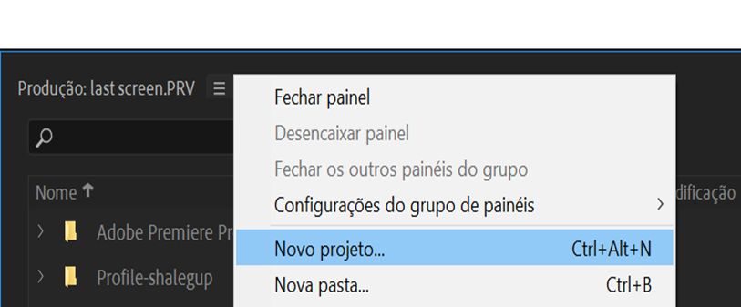 Criar um novo projeto em uma produção