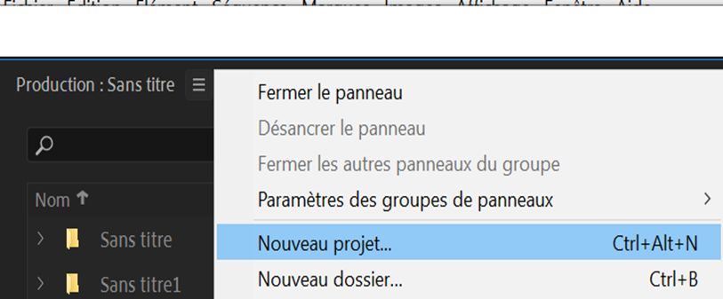 Créer un nouveau projet dans une production