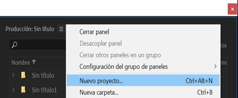 Crear un nuevo proyecto en una producción