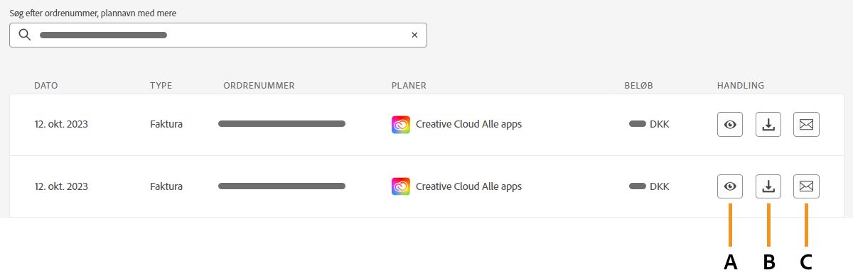 Se, download eller e-mail din faktura