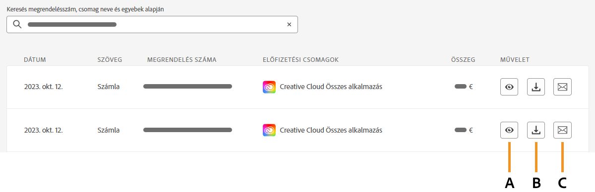 Számla megtekintése, letöltése vagy elküldése e-mailben