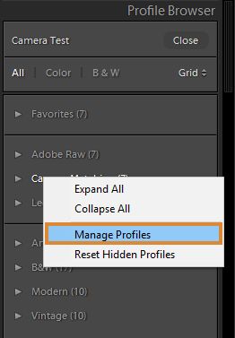 Administrer profiler i Lightroom Classic