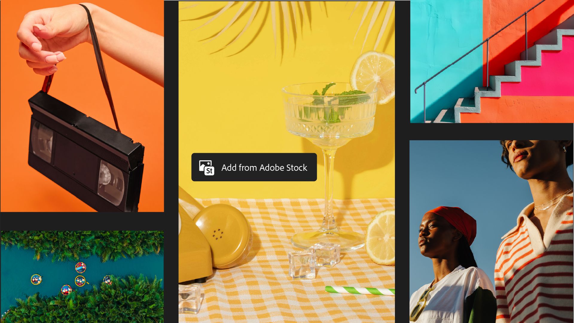 A Photoshop interface overlay with Adobe stock images