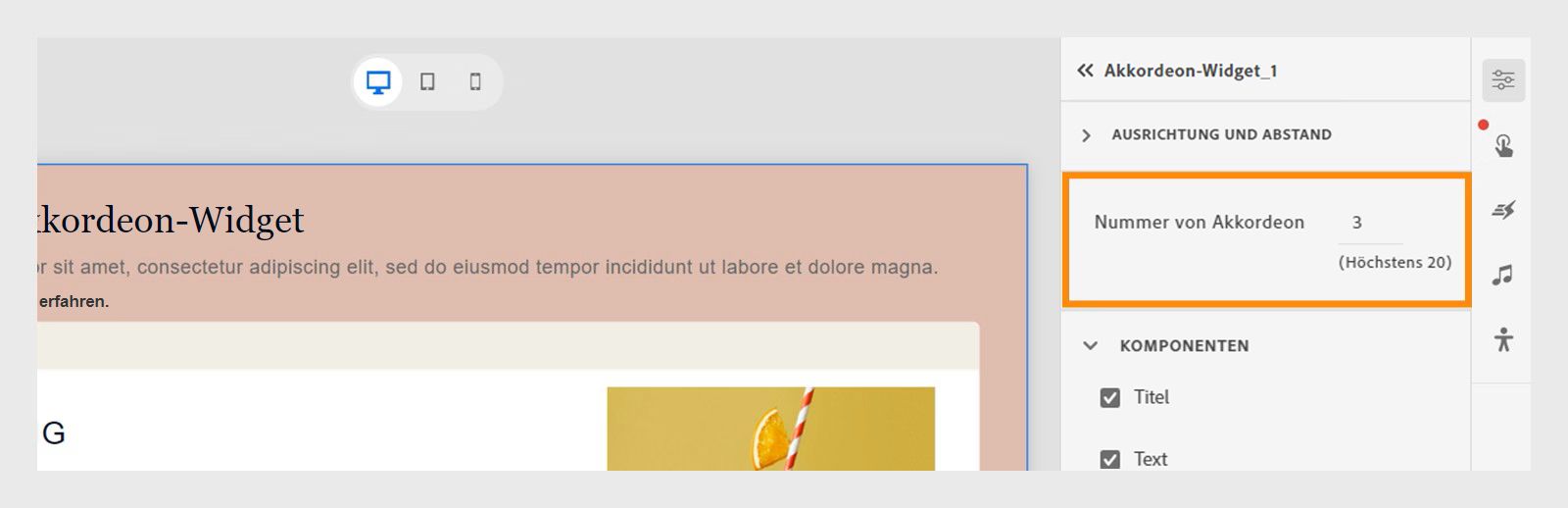 Auswählen der Anzahl der Akkordeons in der Folie