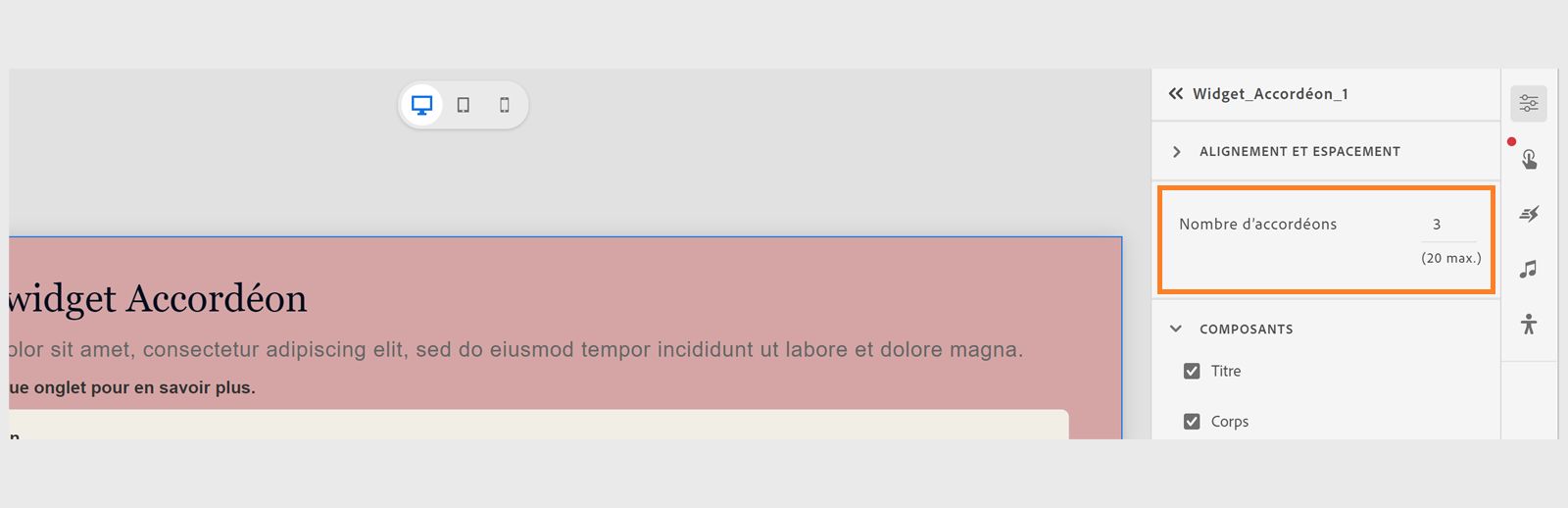Sélection du nombre d’accordéons sur la diapositive