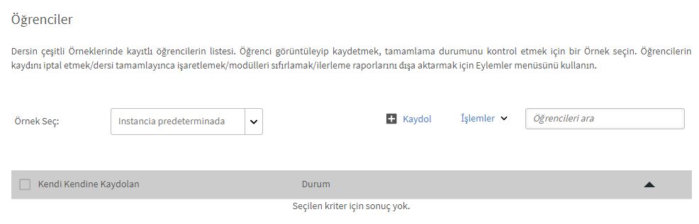 Kayıtlı öğrenci yok