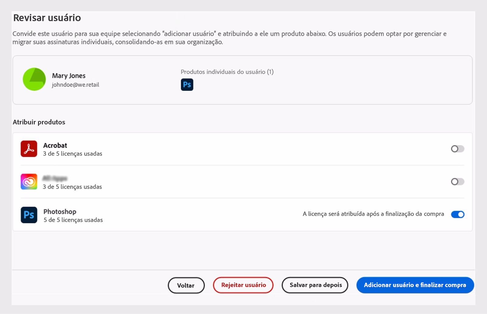 Revisar pessoas sem licenças de produto correspondentes
