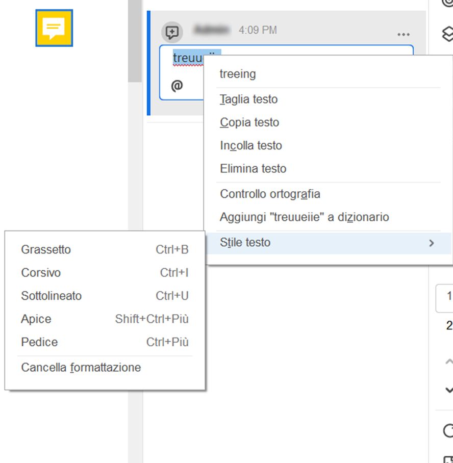 Con testo a comparsa e opzioni di formattazione 