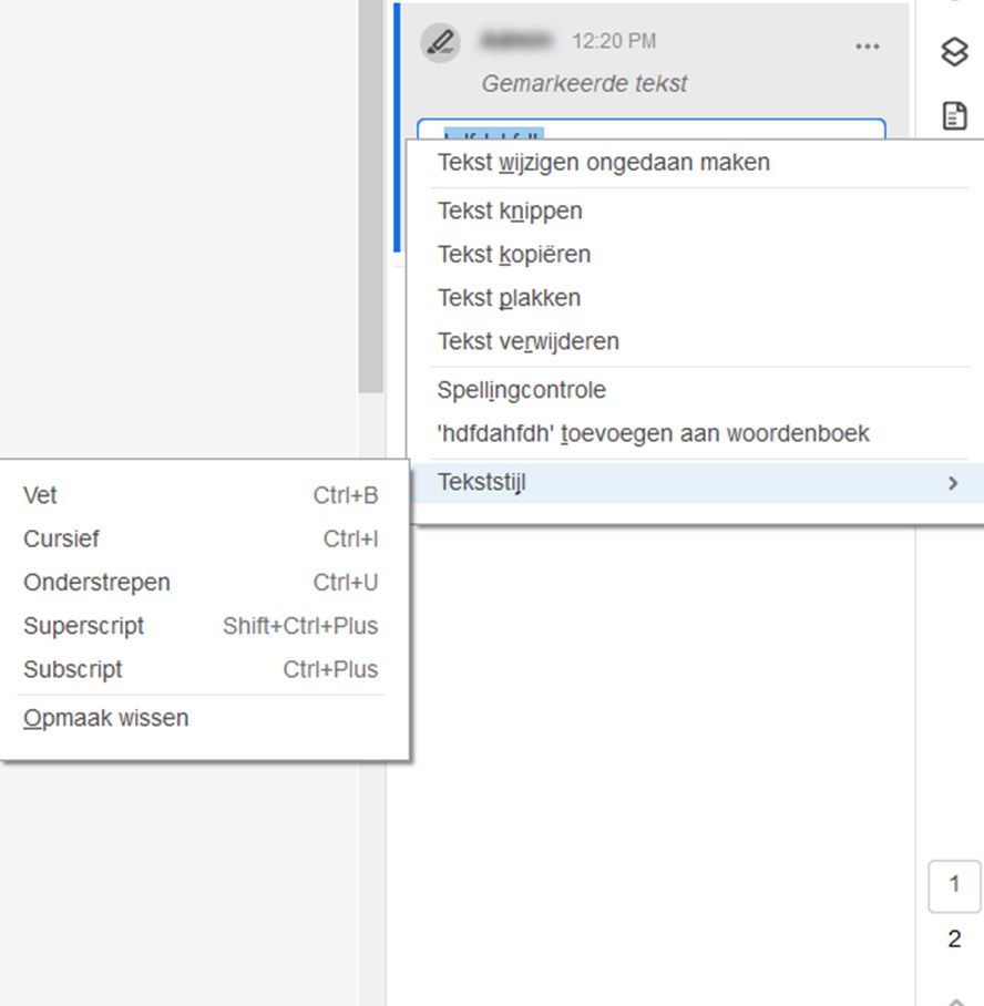 Met pop-uptekst en opmaakopties 
