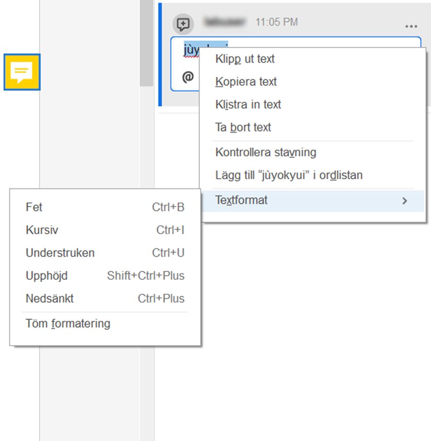 Med popup-text och formateringsalternativ 