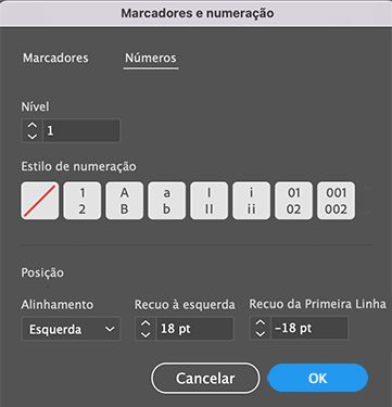 Predefinições de números