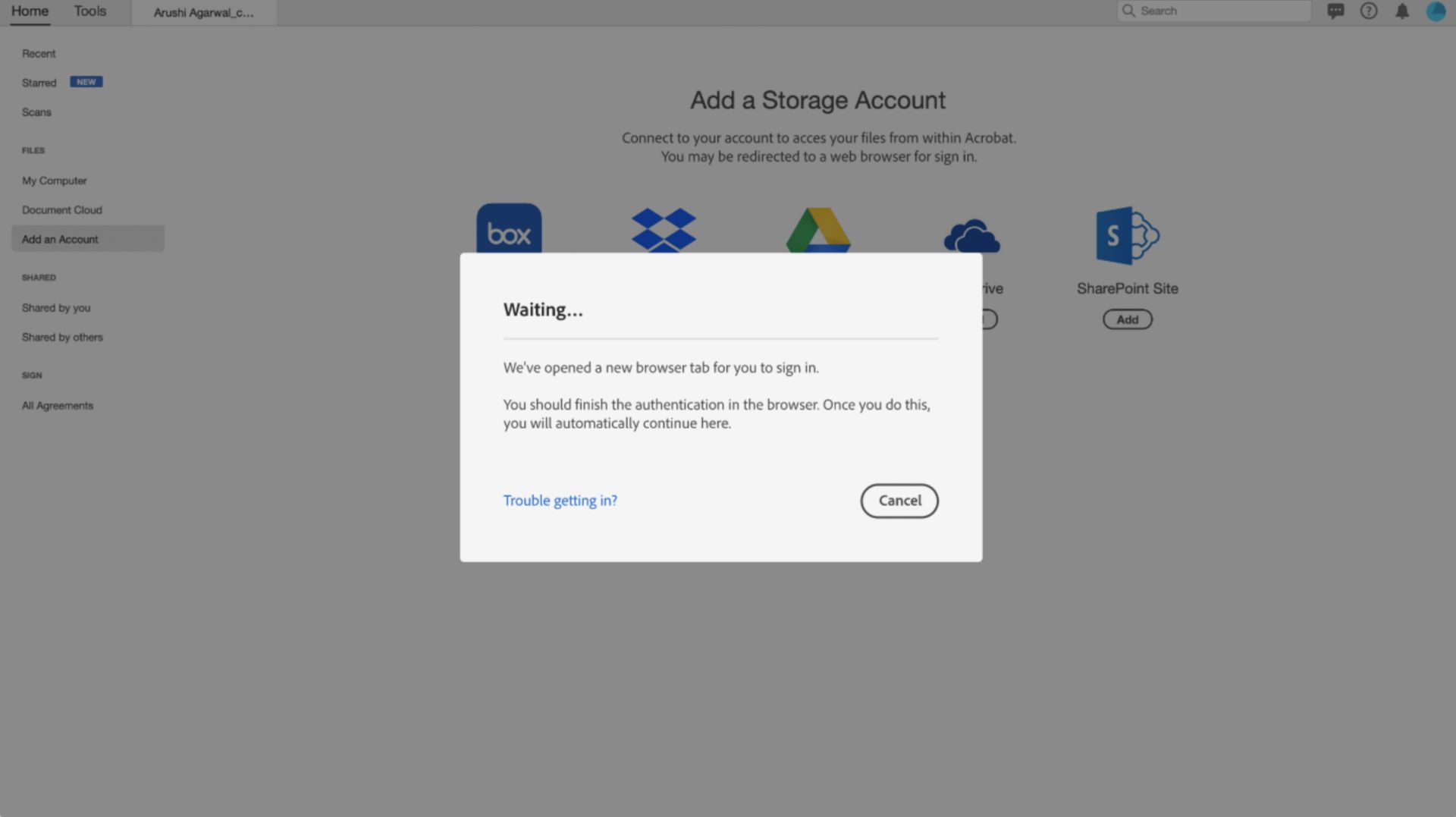 طلب يرشدك خلال عملية تسجيل الدخول