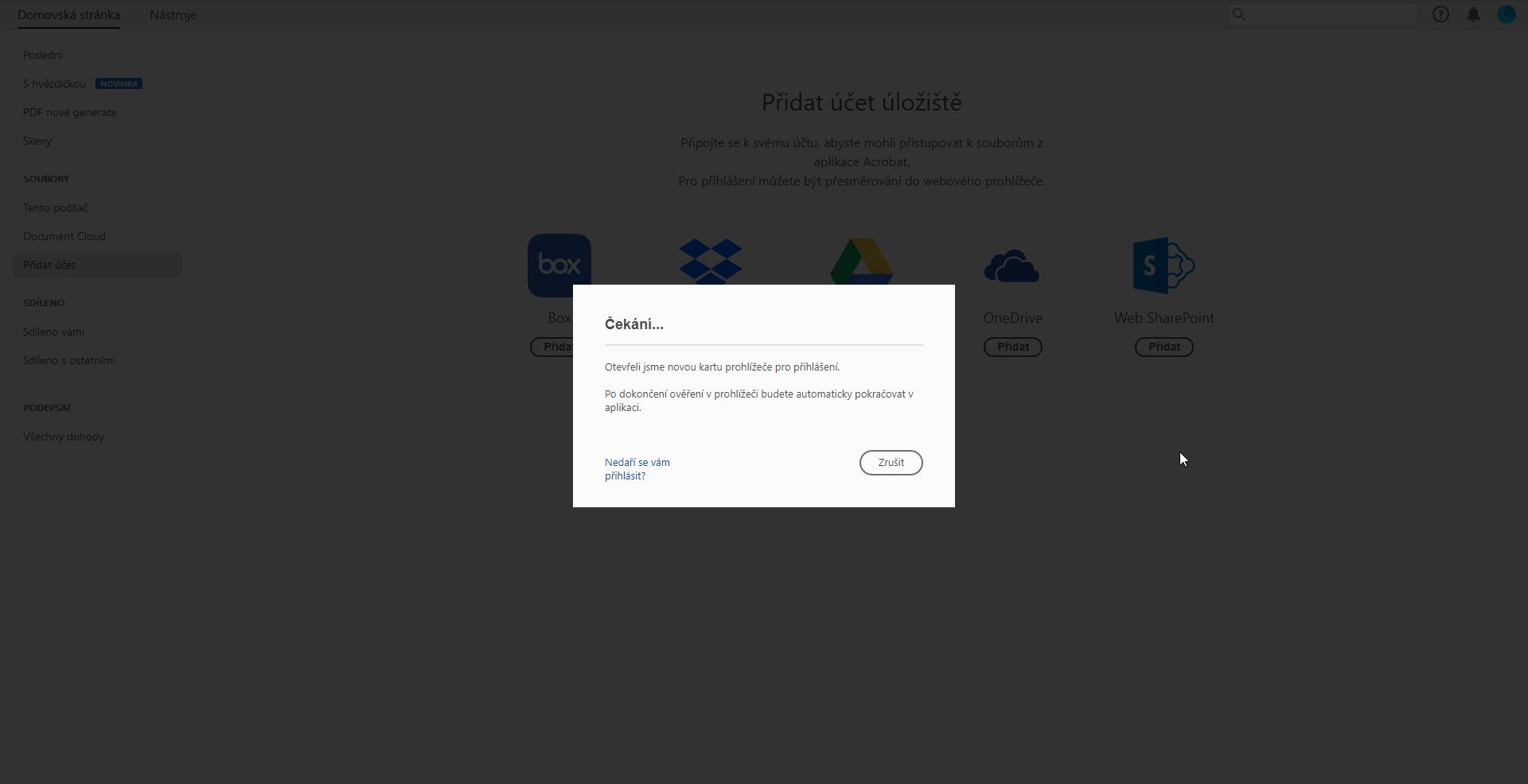Výzva vedoucí k procesu přihlášení