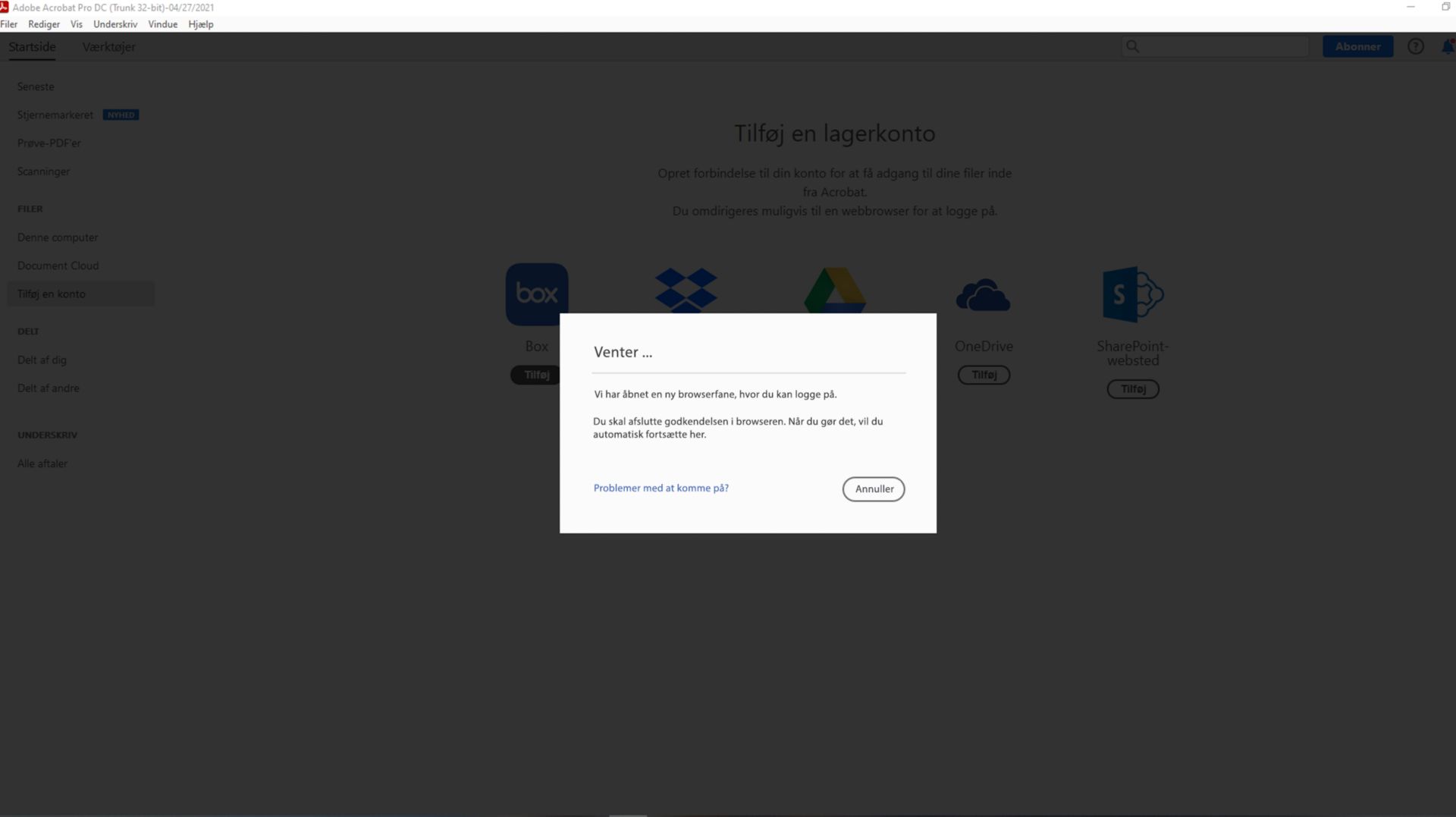 En besked til at guide dig gennem loginprocessen