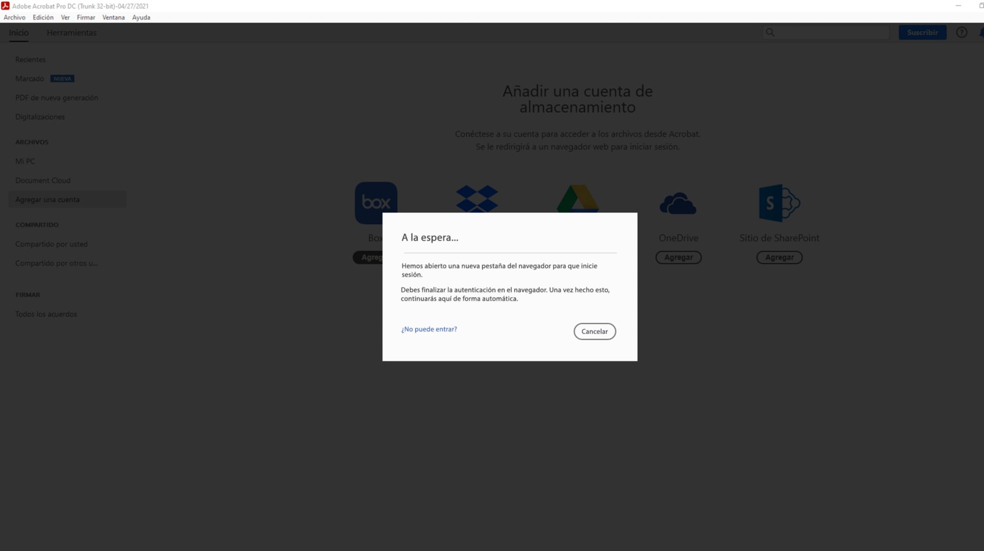 Mensaje para guiarlo por el proceso de inicio de sesión