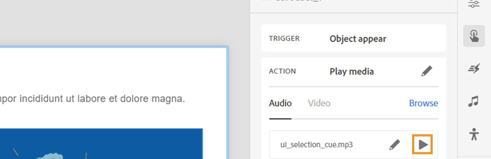 Select Play icon to preview the audio