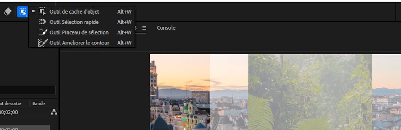 Les Outils principaux Cache de l’objet sont visibles dans la barre de menu et dans le panneau Composition. Un élément visuel est sélectionné pour la propagation et le gel.