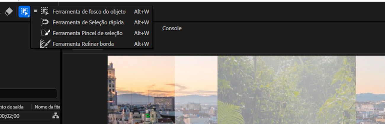 As ferramentas principais da Máscara de Objeto estão visíveis na barra de menu e no painel Composição. Um elemento visual é selecionado para propagação e congelamento.