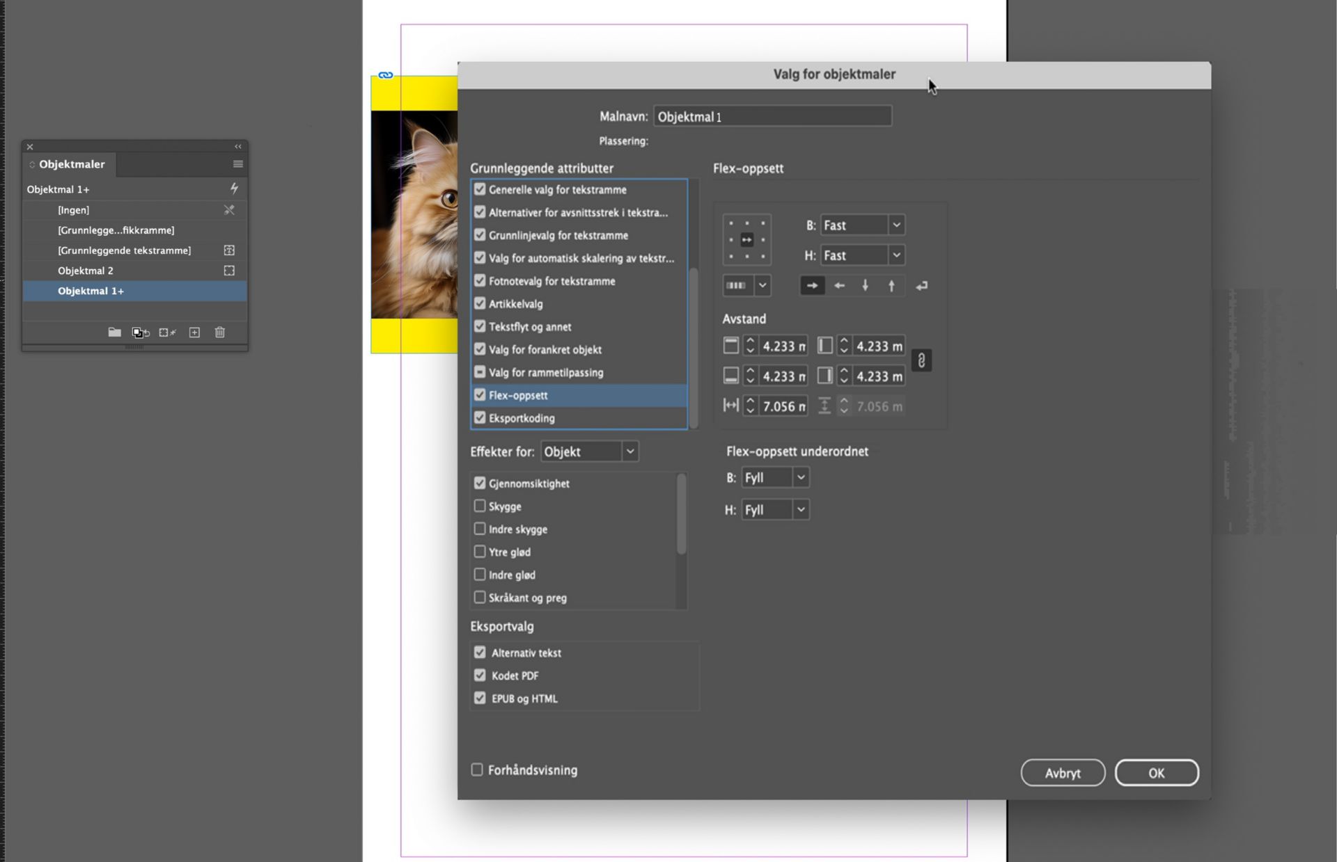 Dialogboksen for objektstilalternativer åpnes med Flex Layout-alternativer valgt