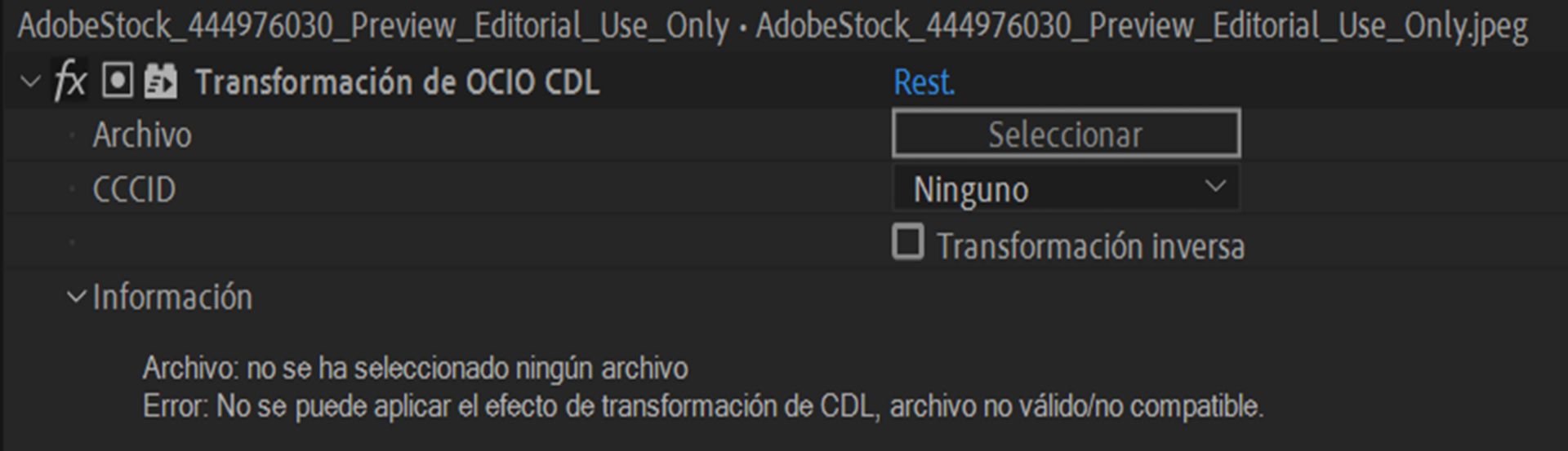 Efecto Transformación de CDL de OCIO