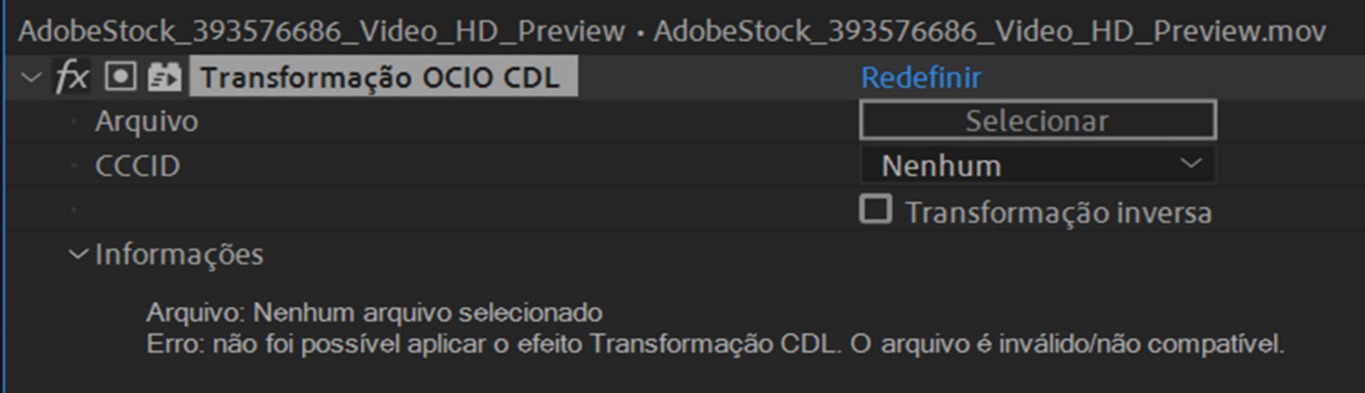 Efeito Transformação de CDL OCIO
