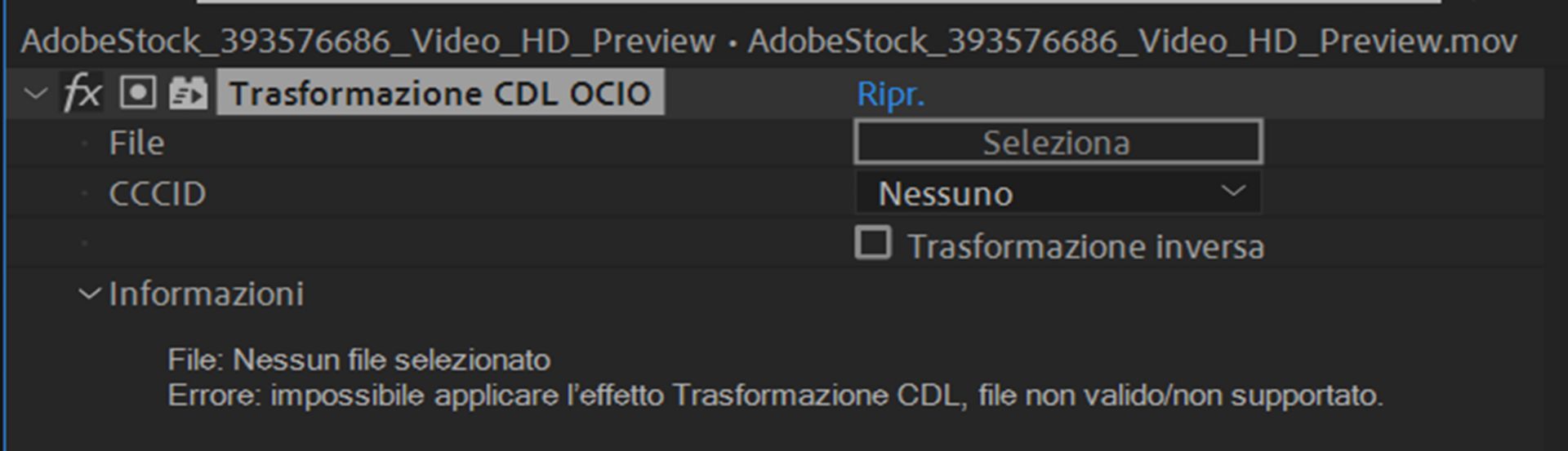 Effetto Trasformazione CDL OCIO