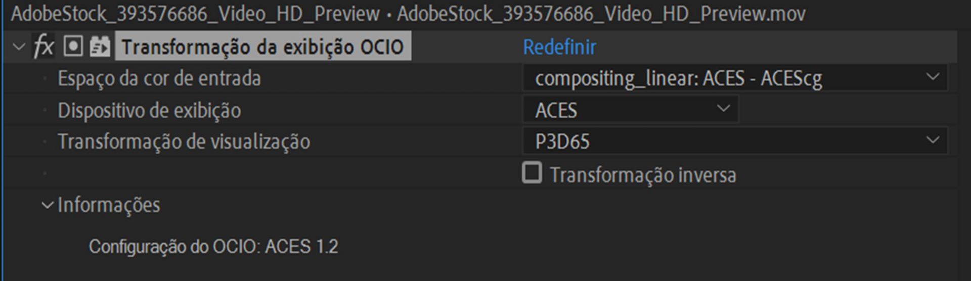 Efeito Transformação da exibição OCIO