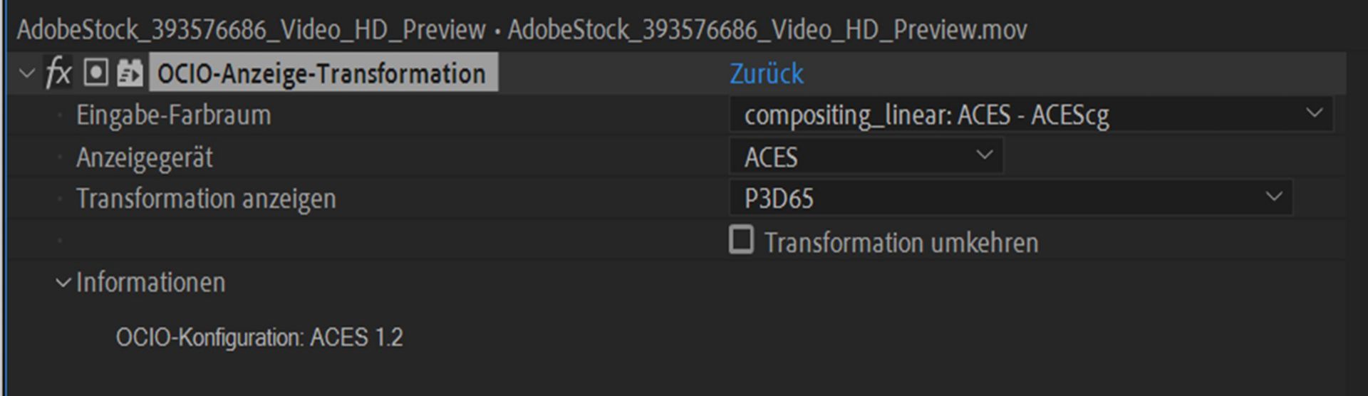 OCIO-Anzeigetransformations-Effekt