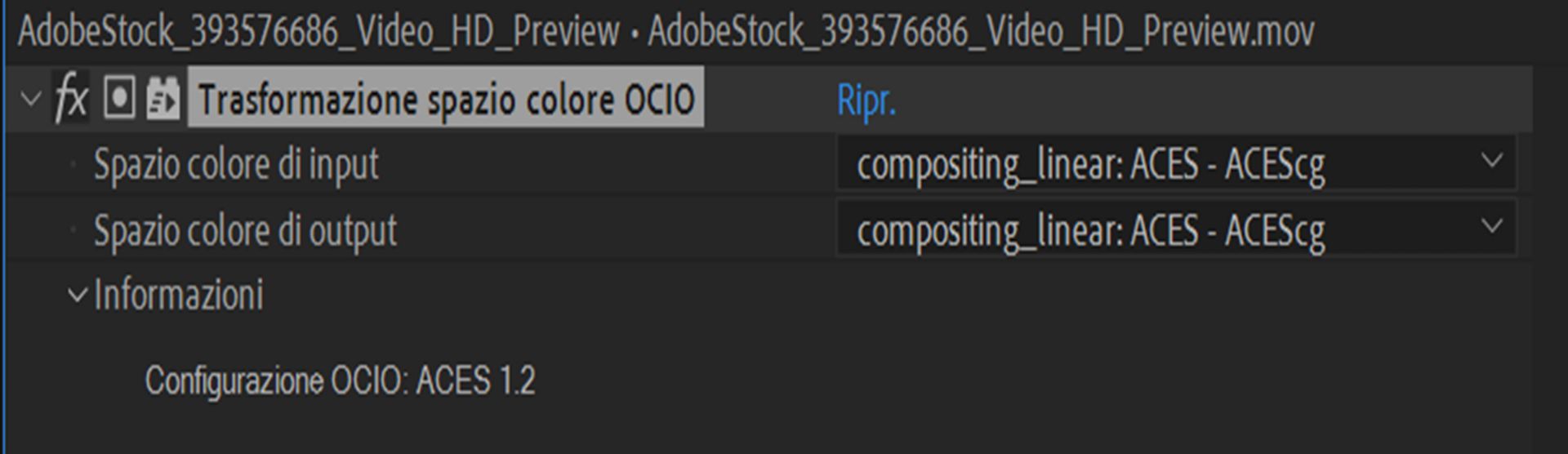 Trasformazione spazio colore OCIO 