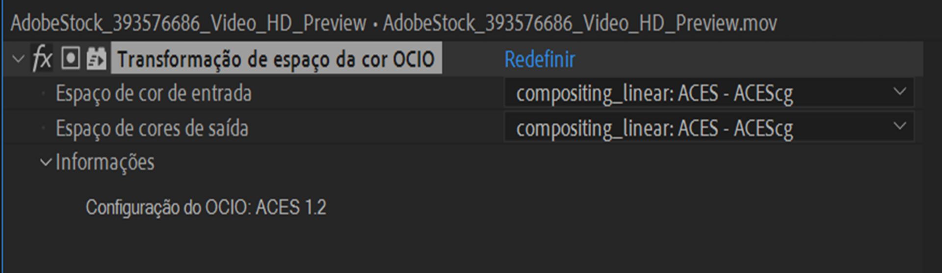Transformação de espaço da cor OCIO 