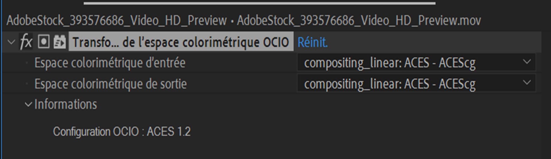 Transformation de l’espace colorimétrique OCIO 