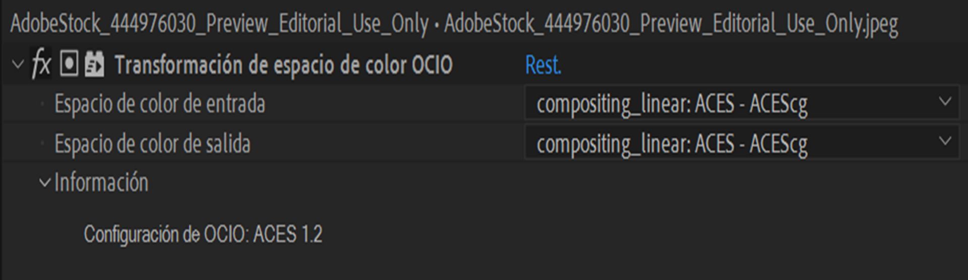 Transformación de espacio de color OCIO 