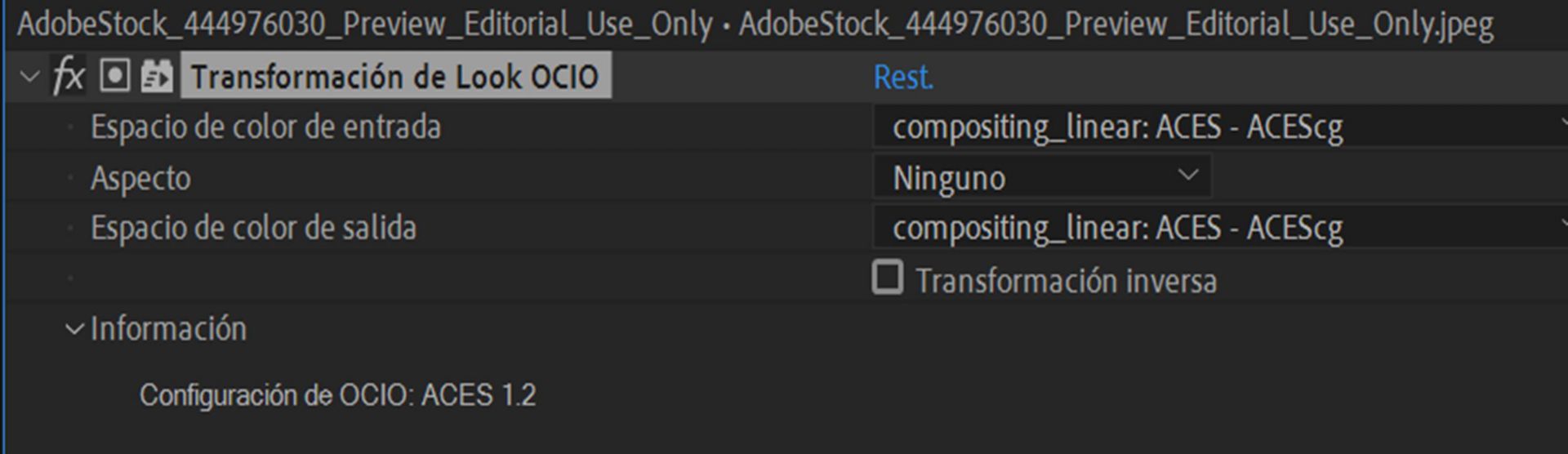 Efecto OCIO Look Transform