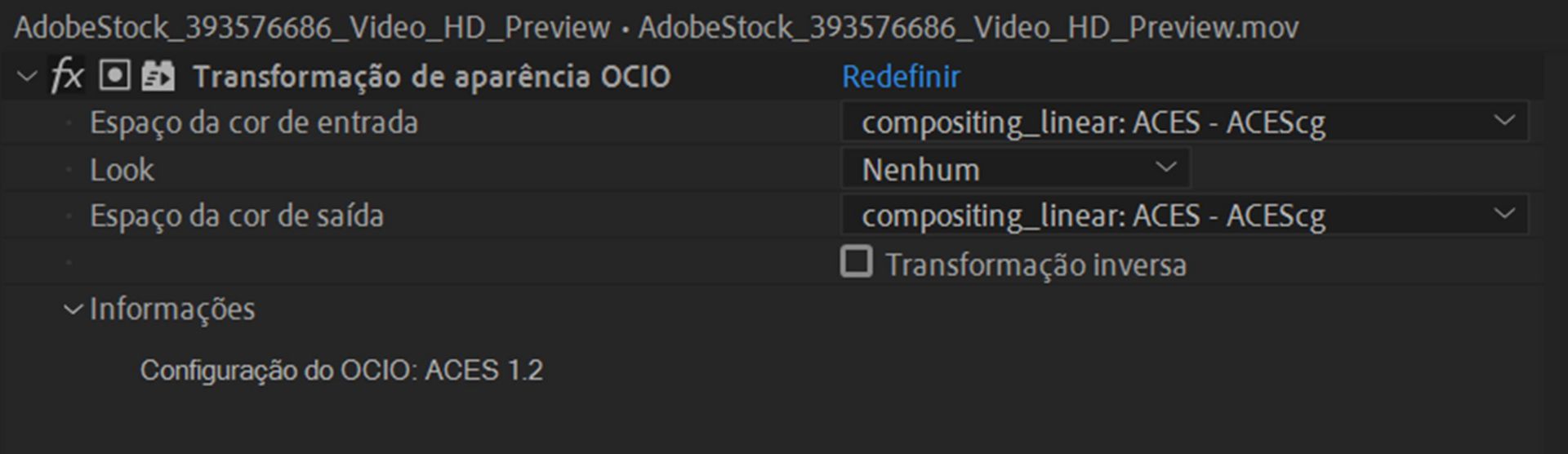 Efeito Transformação de look OCIO