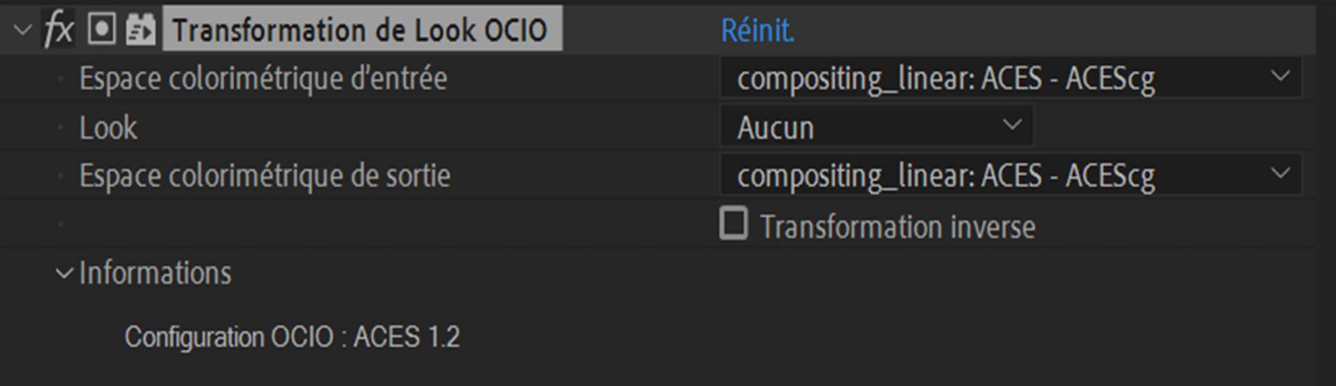 Effet Transformation de Look OCIO
