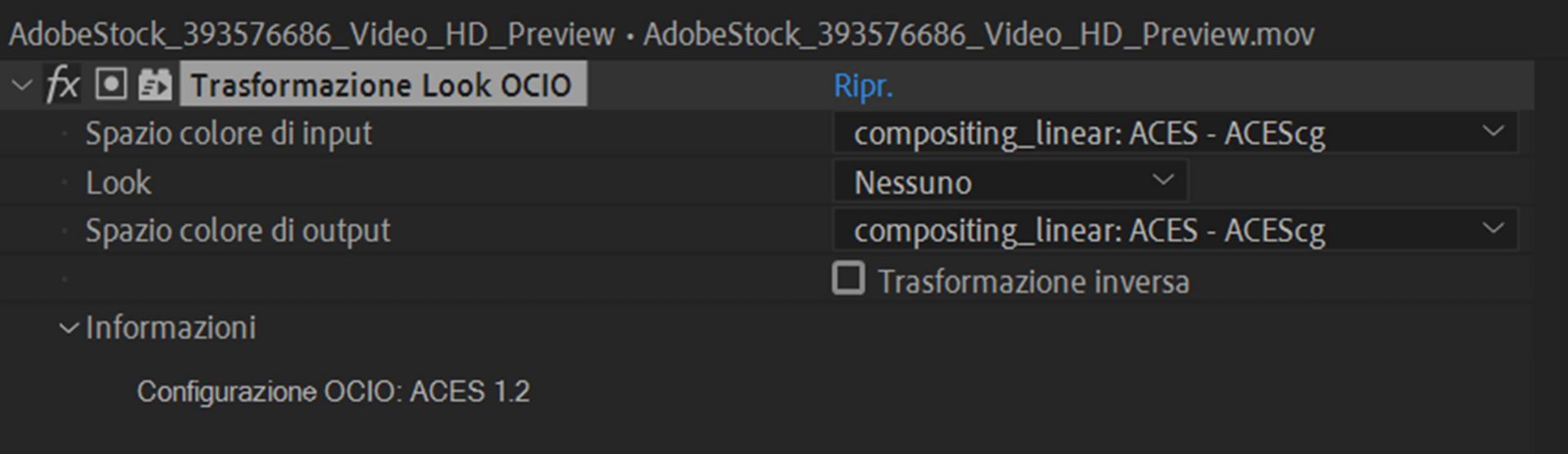 Effetto Trasformazione Look OCIO