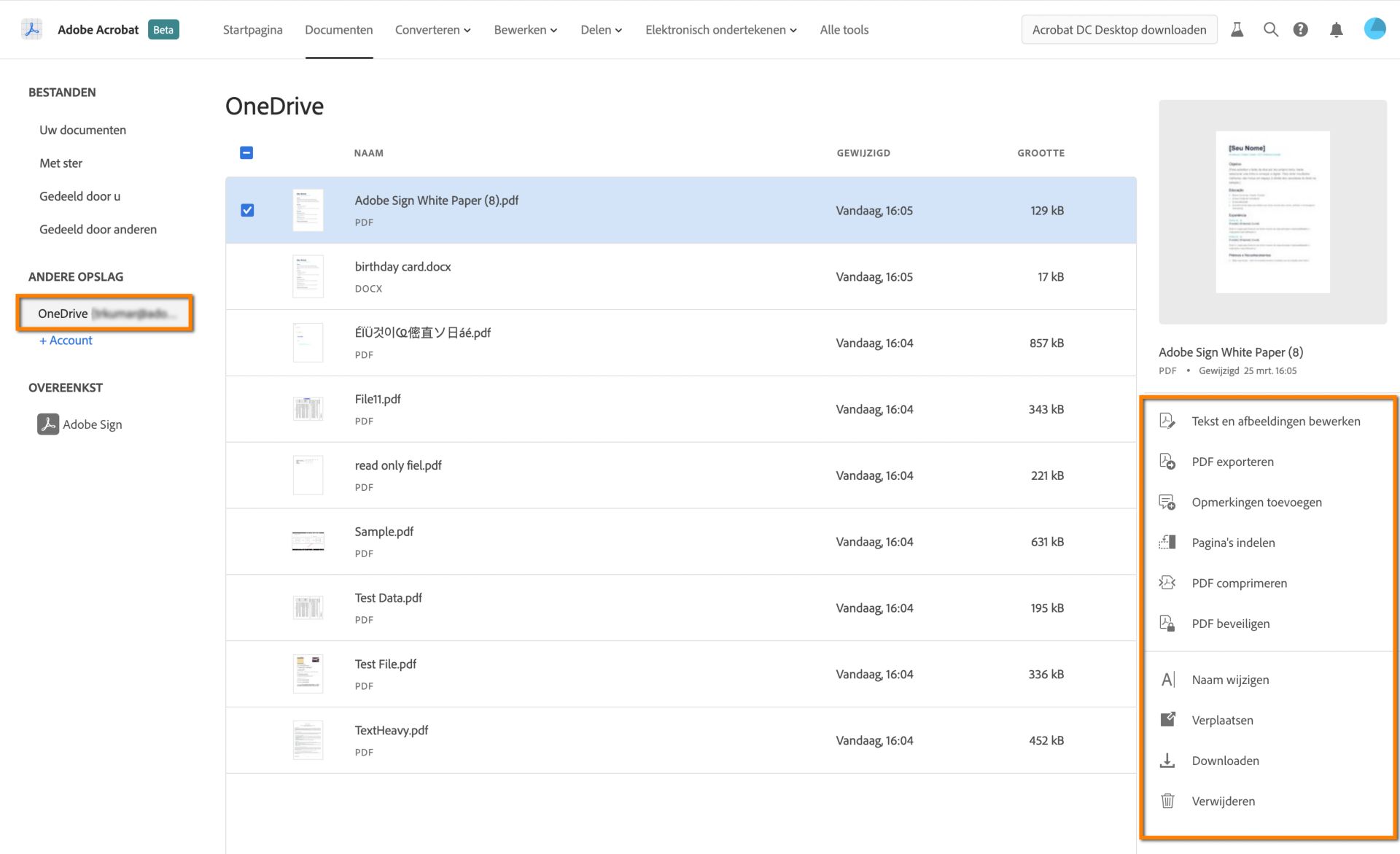 Uw OneDrive-bestanden in de Start-weergave
