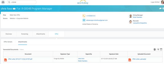 Workday 聘用信示例