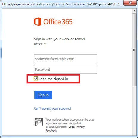 Office 365 로그인 대화 상자